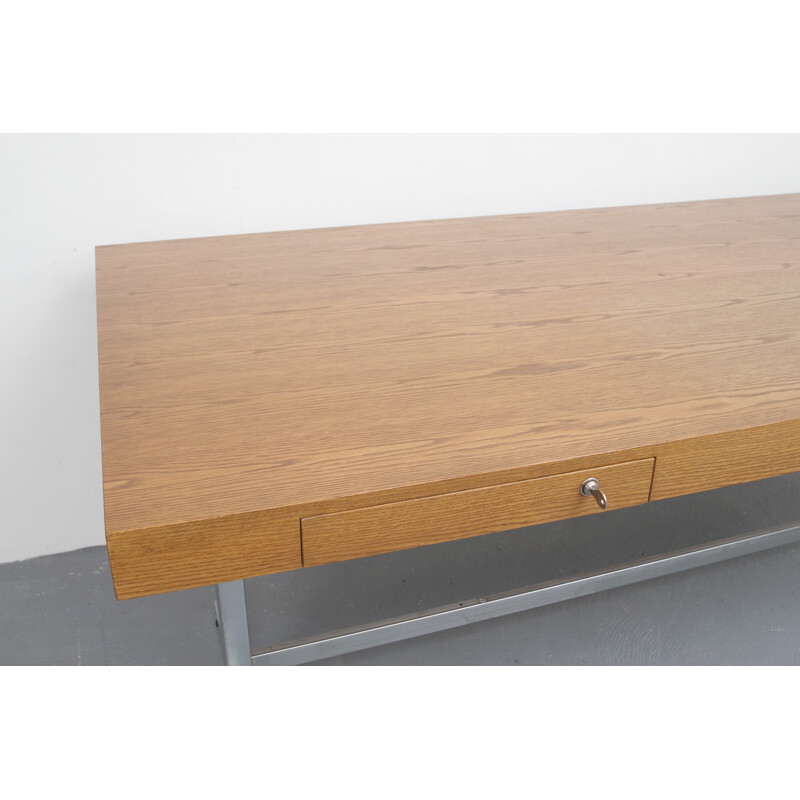 Vintage oak and chromed steel desk - 1970s