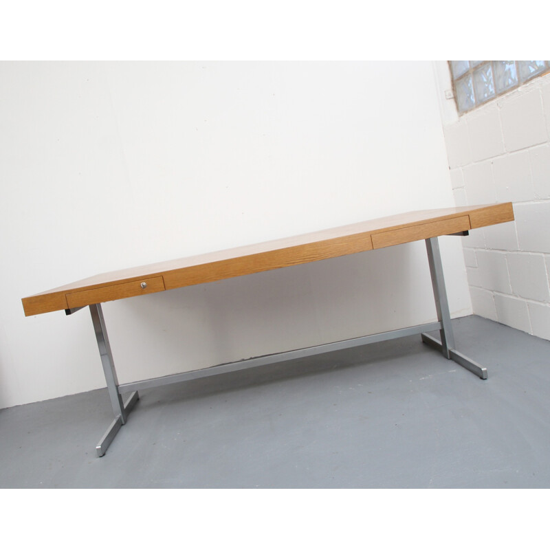 Vintage oak and chromed steel desk - 1970s