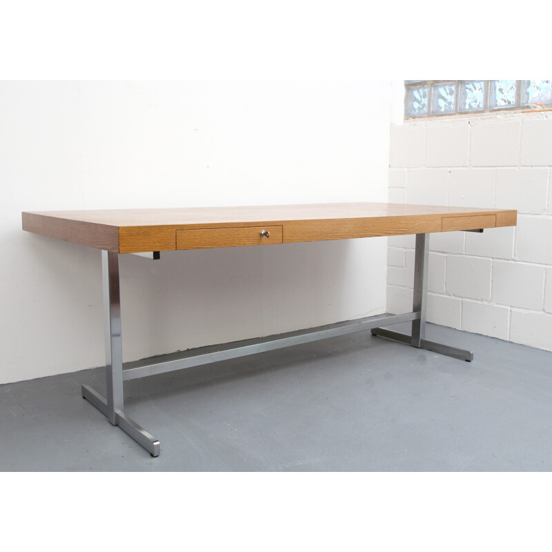 Vintage oak and chromed steel desk - 1970s