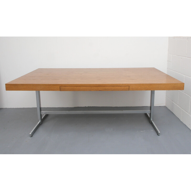 Vintage oak and chromed steel desk - 1970s