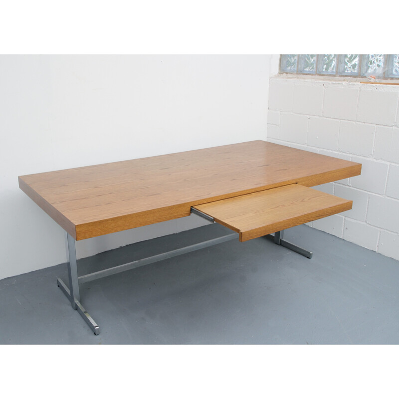 Vintage oak and chromed steel desk - 1970s