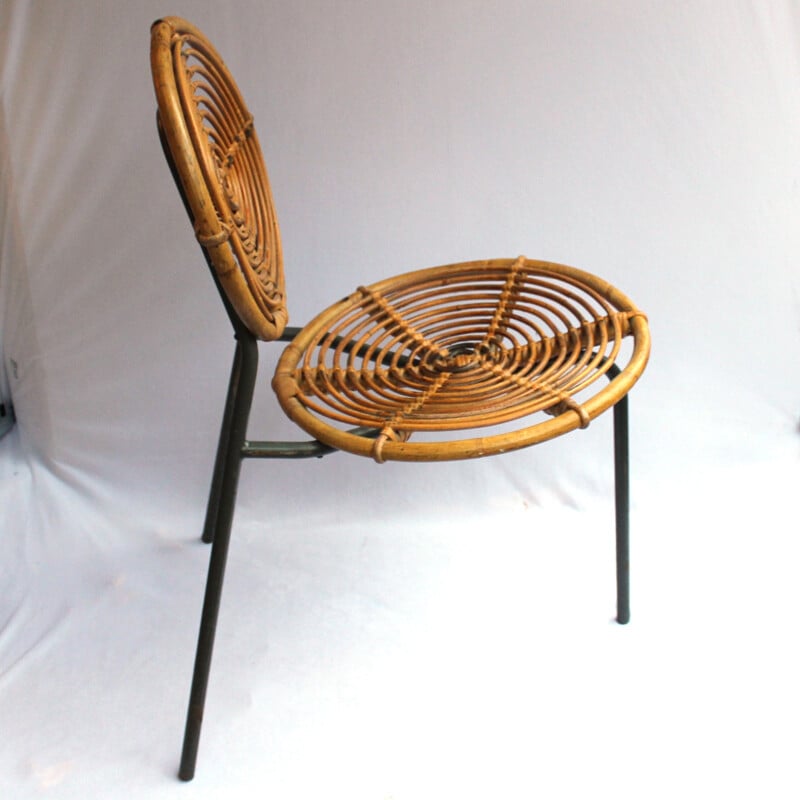 Suite de 4 chaises en bambou, rotin et métal vintage - 1950