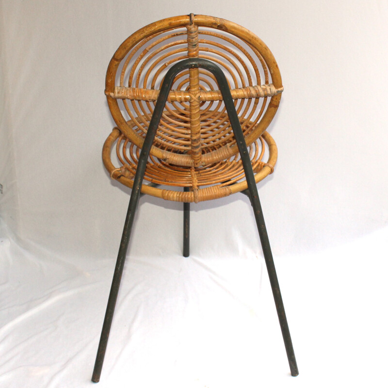 Set of vintage 4 rattan and metal bamboo chairs - 1950s