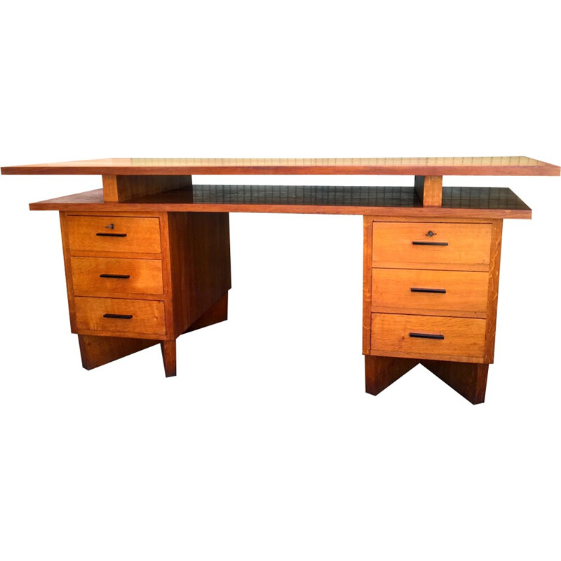 Oak vintage desk by Maurice Pré - 1950s