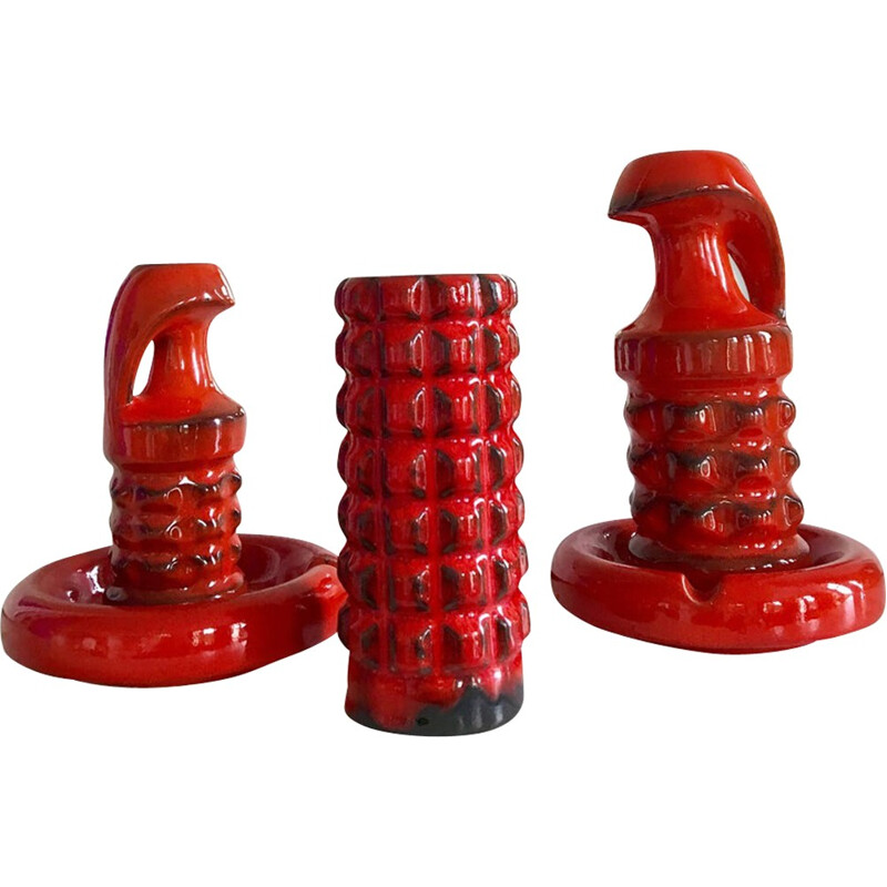 Set of 5 vintage german red ceramics Optic Art - 1970s
