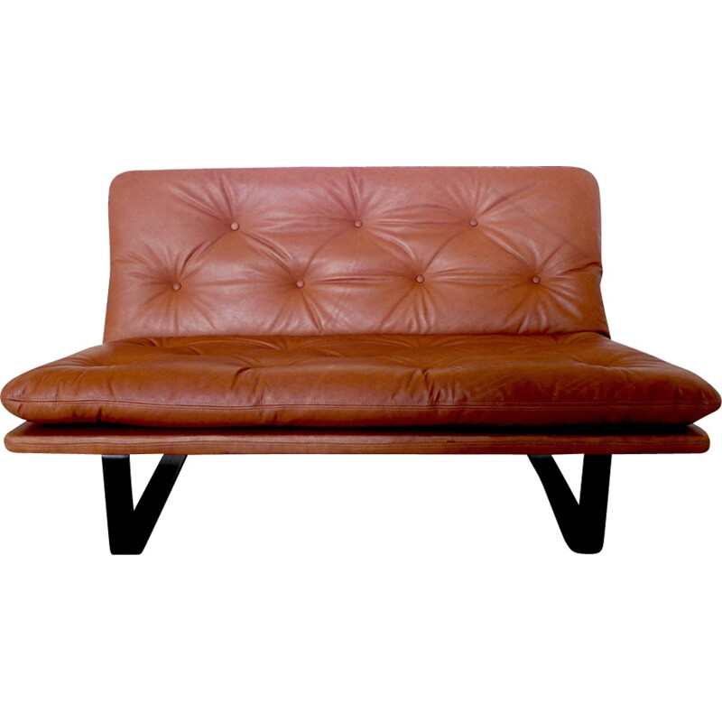 Day bed "Loveseat" en cuir cognac de Kho Liang Le pour Artifort - 1960