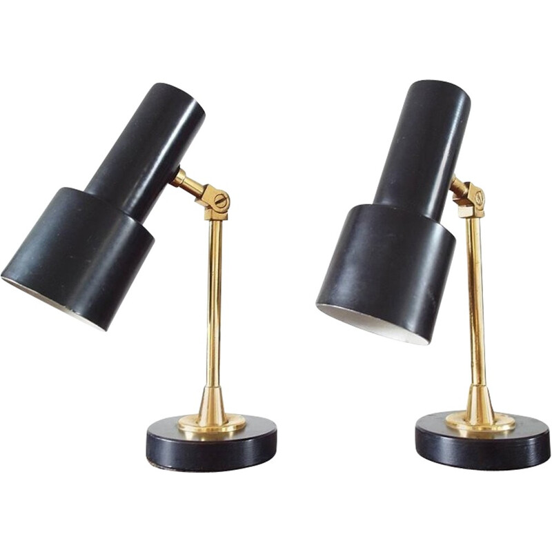 Pair of vintage brass and steel Stilnovo lamps - 1950s