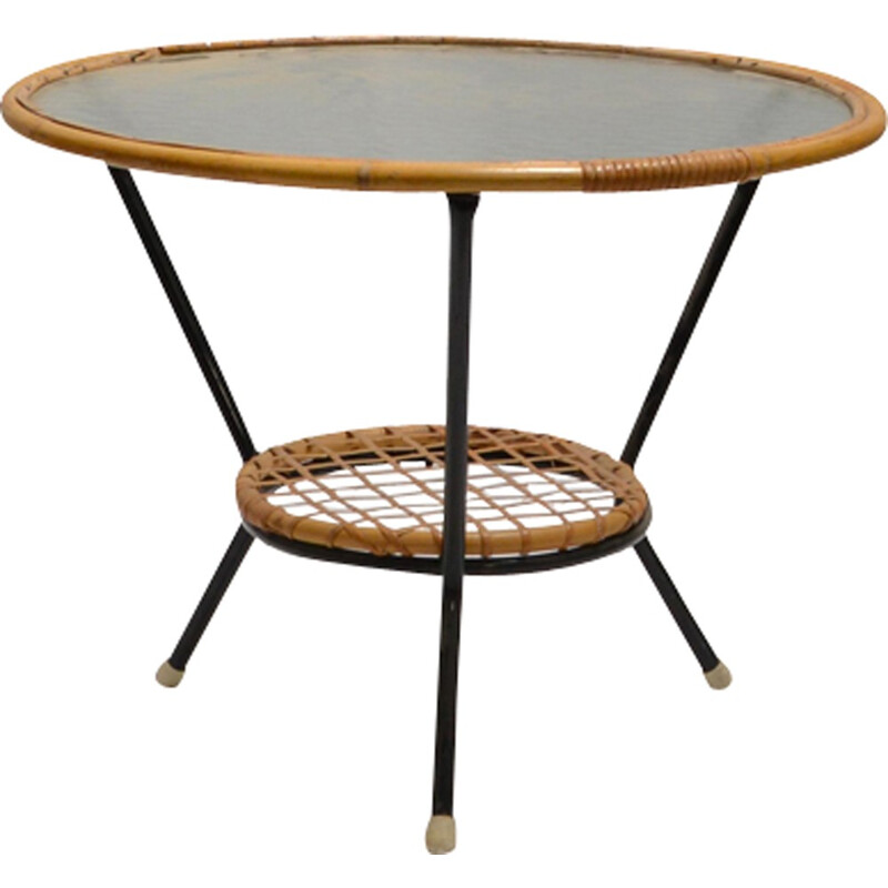 Vintage rattan coffee Table by Dirk Van Sliedregt - 1960s