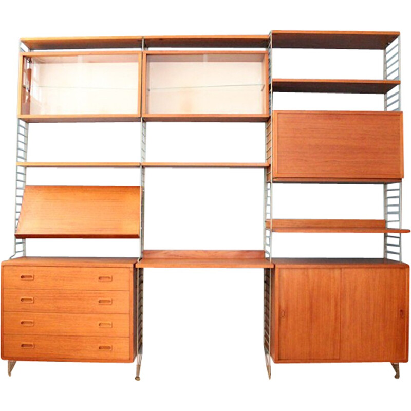 Wall storage system in teak produced by String - 1960s