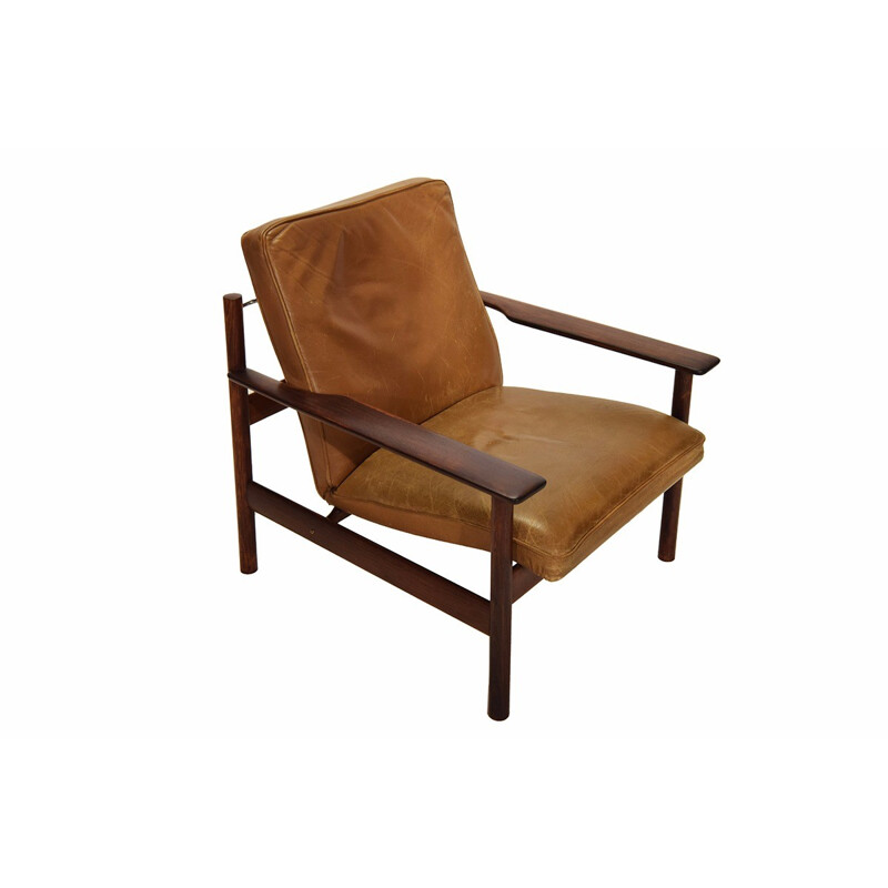 Sven Ivar Dysthe Solid Rosewood and Leather Easy Chair for Dokka Mobler