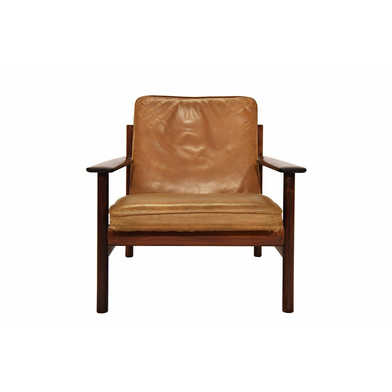 Sven Ivar Dysthe Solid Rosewood and Leather Easy Chair for Dokka Mobler