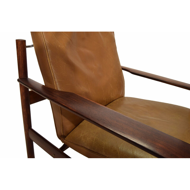 Sven Ivar Dysthe Solid Rosewood and Leather Easy Chair for Dokka Mobler