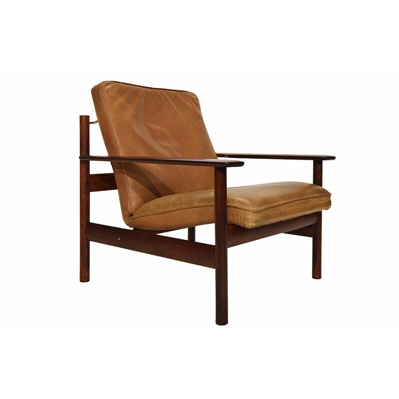 Sven Ivar Dysthe Solid Rosewood and Leather Easy Chair for Dokka Mobler