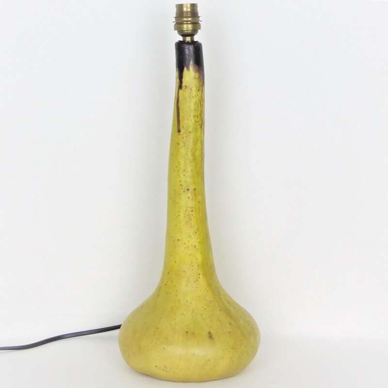 Vintage Yellow Ceramic Lamp by Vallauris - 1950s