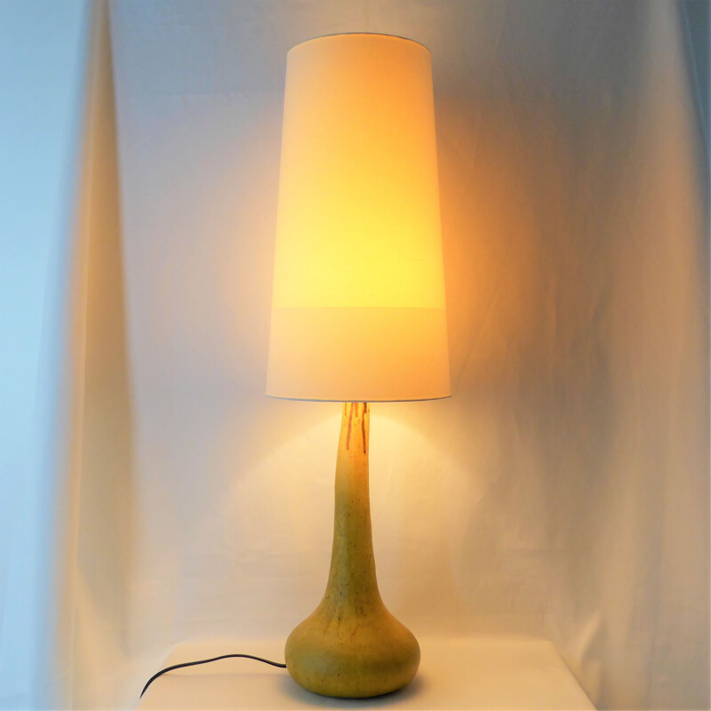 Vintage Yellow Ceramic Lamp by Vallauris - 1950s