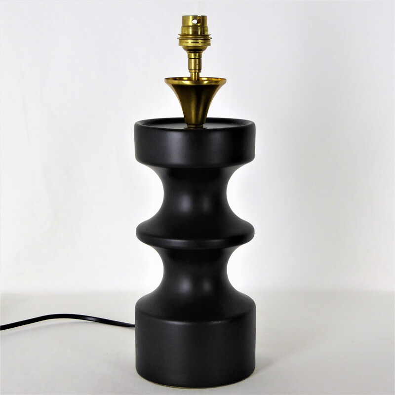 Vintage black ceramic "chess pawn" lamp, 1950