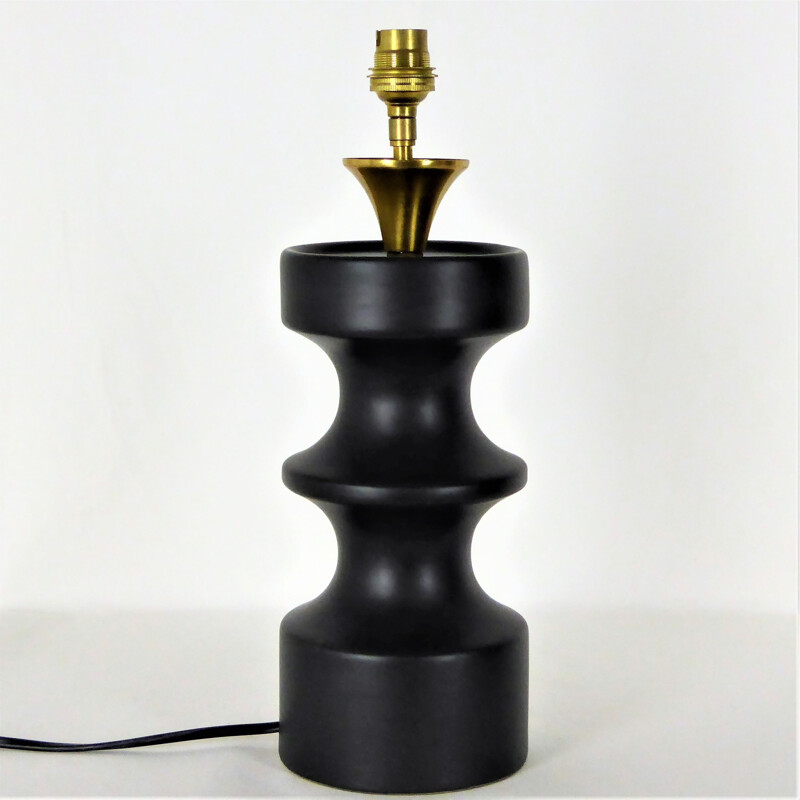 Lámpara vintage de cerámica negra "peón de ajedrez", 1950