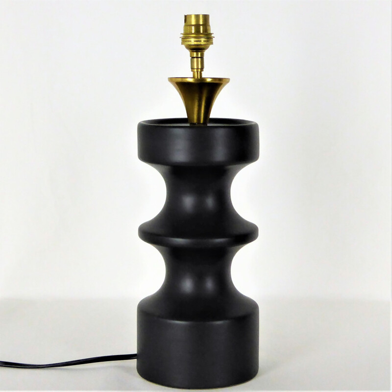 Vintage black ceramic "chess pawn" lamp, 1950