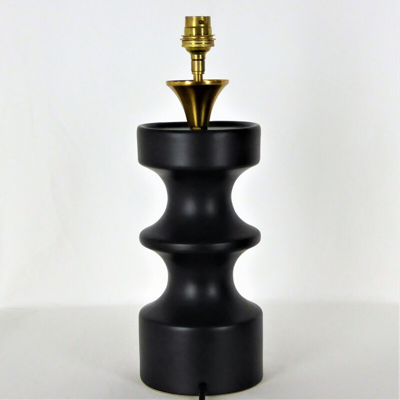 Vintage black ceramic "chess pawn" lamp, 1950