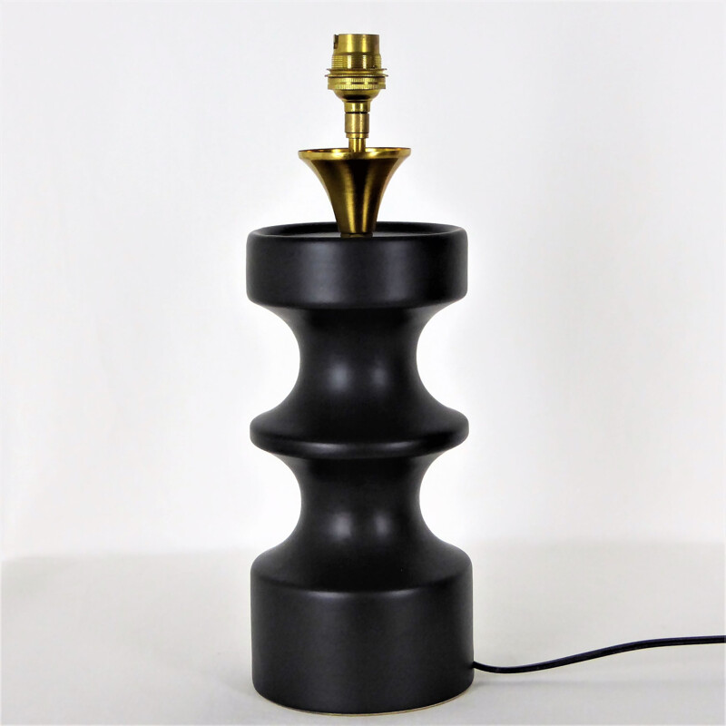 Lámpara vintage de cerámica negra "peón de ajedrez", 1950