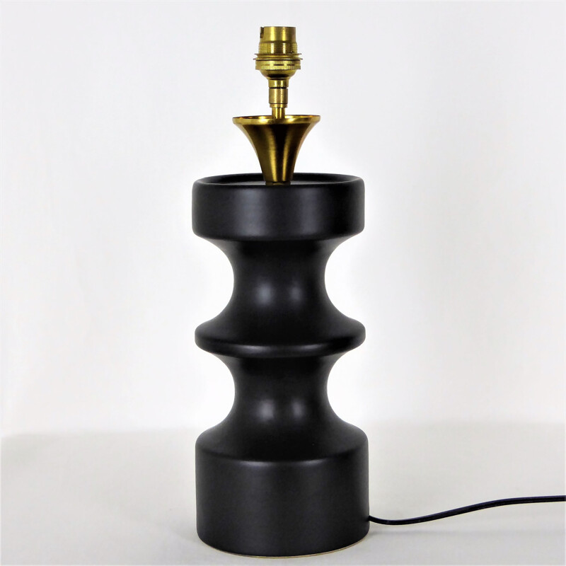 Vintage black ceramic "chess pawn" lamp, 1950