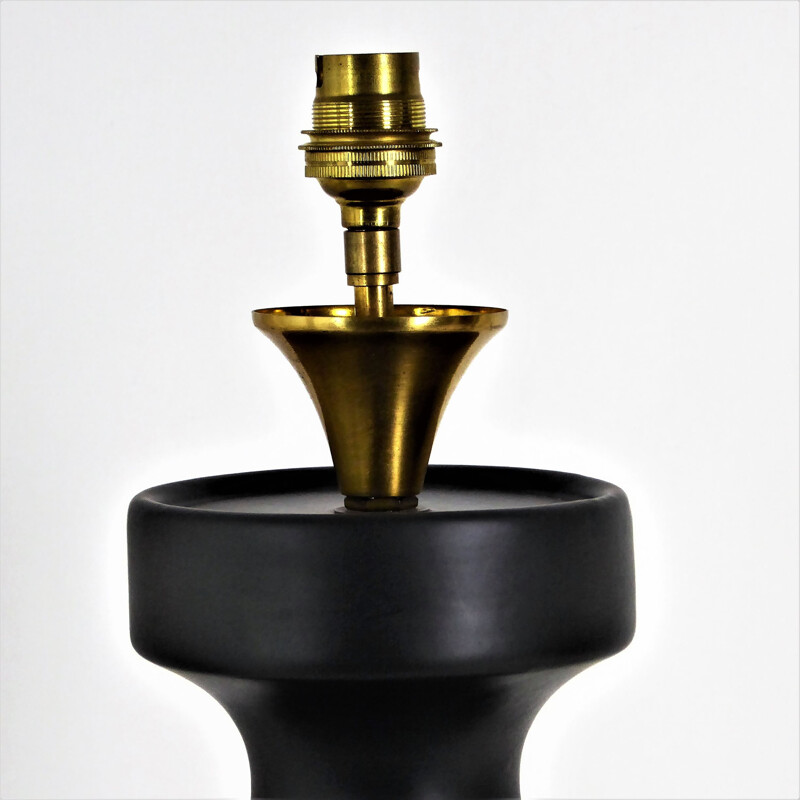 Vintage black ceramic "chess pawn" lamp, 1950