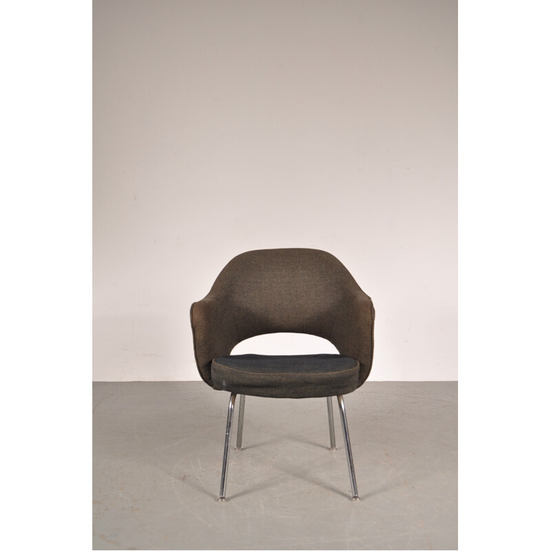 Vintage armchair in metal and grey fabric by Eero Saarinen - 1970s