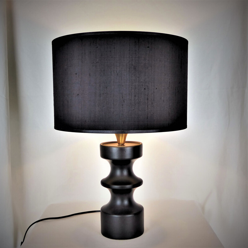 Lampada "pedone a scacchi" in ceramica nera vintage, 1950