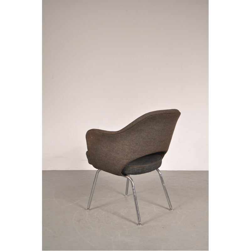 Vintage armchair in metal and grey fabric by Eero Saarinen - 1970s