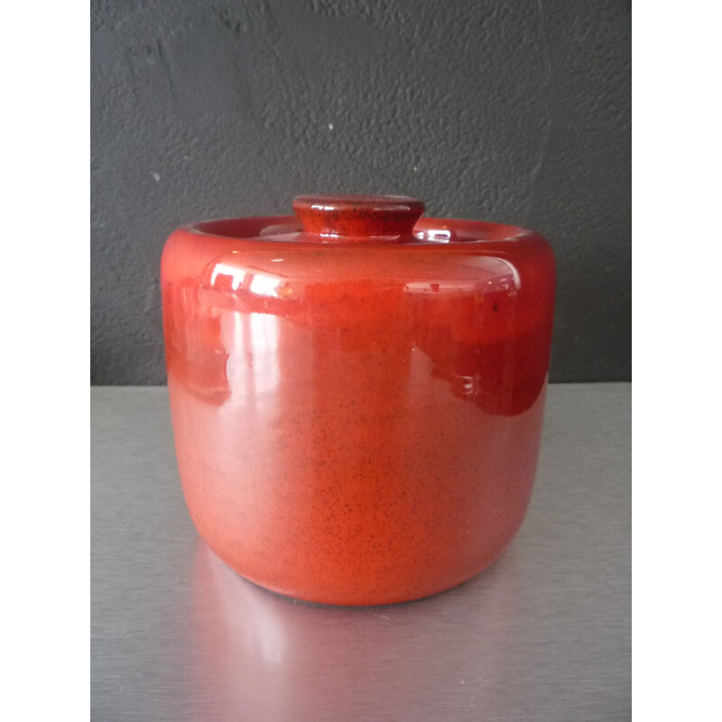 Pot couvert émaillé rouge, Pol CHAMBOST - années 70