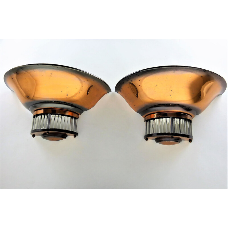 Pair of vintage Petitot wall lamps - 1940s