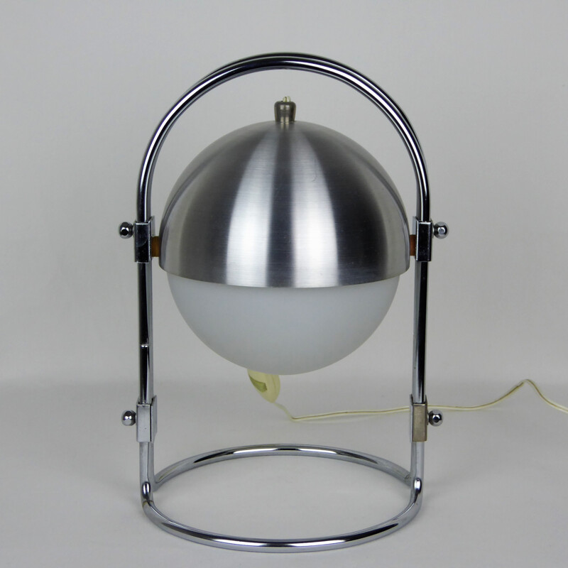 Lamp made of brushed stainless steel and opaline - 1970s