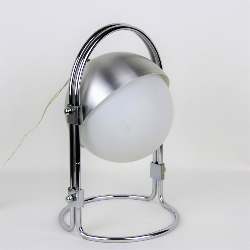 Lamp made of brushed stainless steel and opaline - 1970s