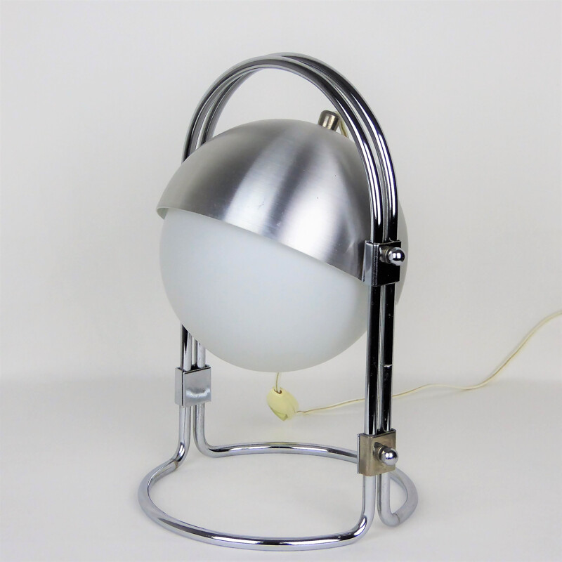 Lamp made of brushed stainless steel and opaline - 1970s