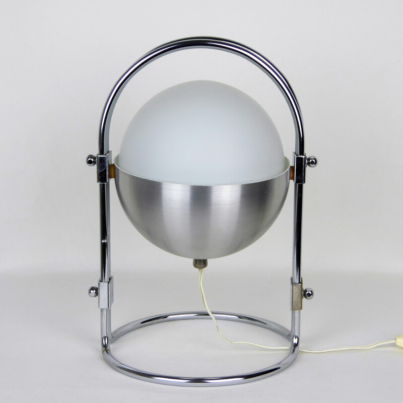 Lamp made of brushed stainless steel and opaline - 1970s