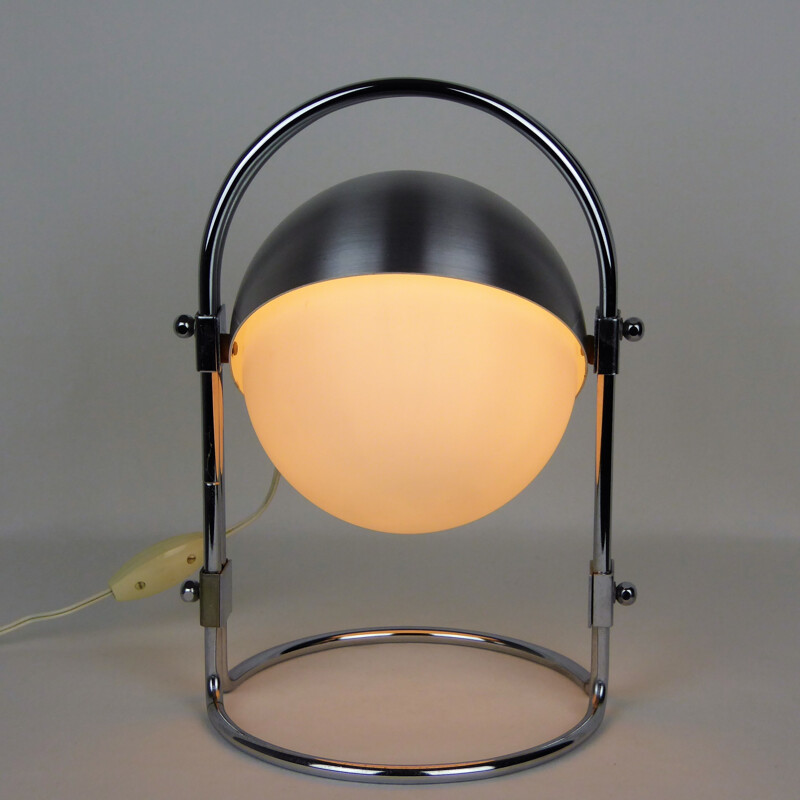 Lamp made of brushed stainless steel and opaline - 1970s