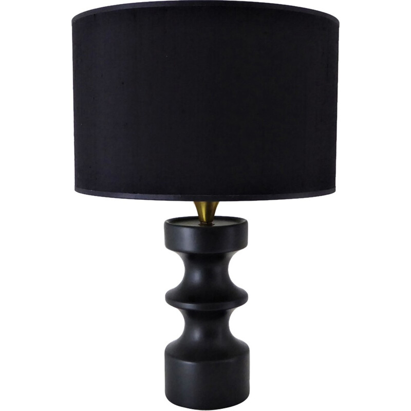 Vintage black ceramic "chess pawn" lamp, 1950