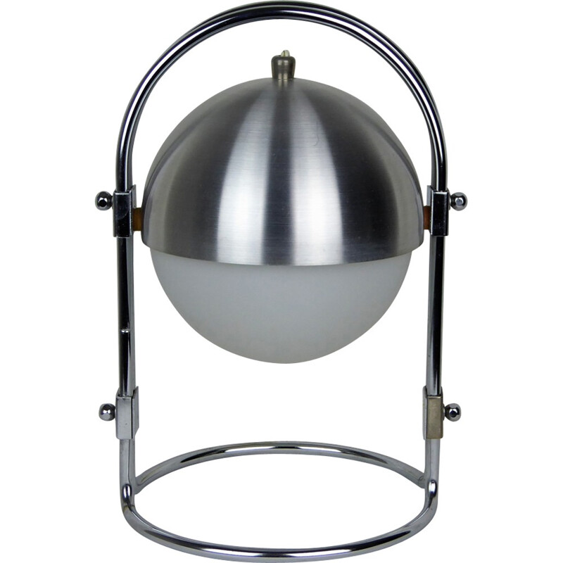 Lamp made of brushed stainless steel and opaline - 1970s