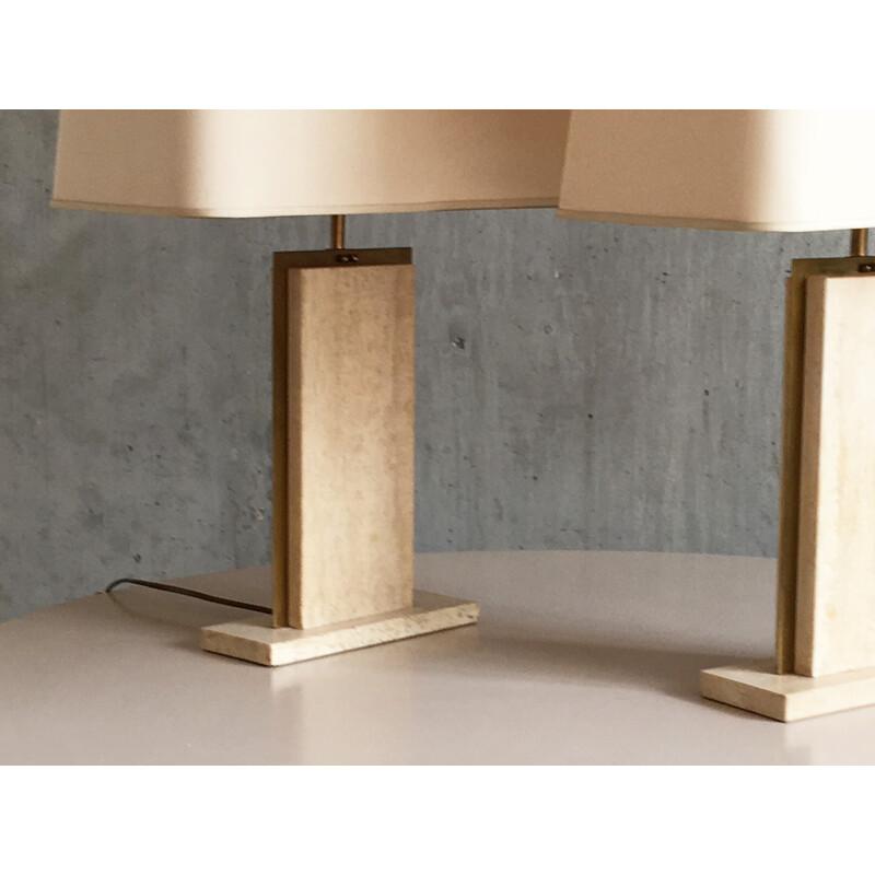 Pair of Belgian travertine and brass lamps by Camille Breesch - 1970s