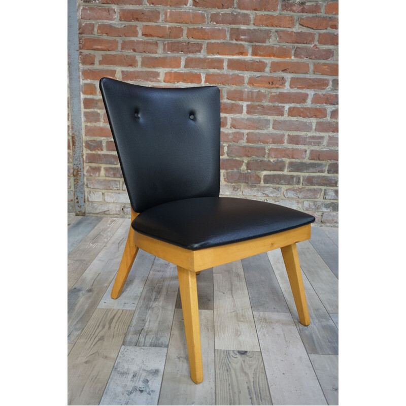 Cocktail black leatherette armchair - 1950s