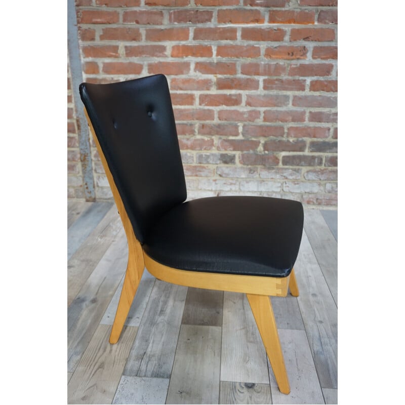 Cocktail black leatherette armchair - 1950s