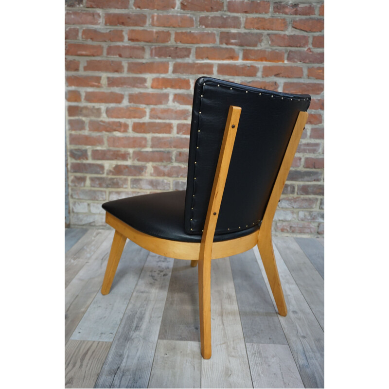 Cocktail black leatherette armchair - 1950s