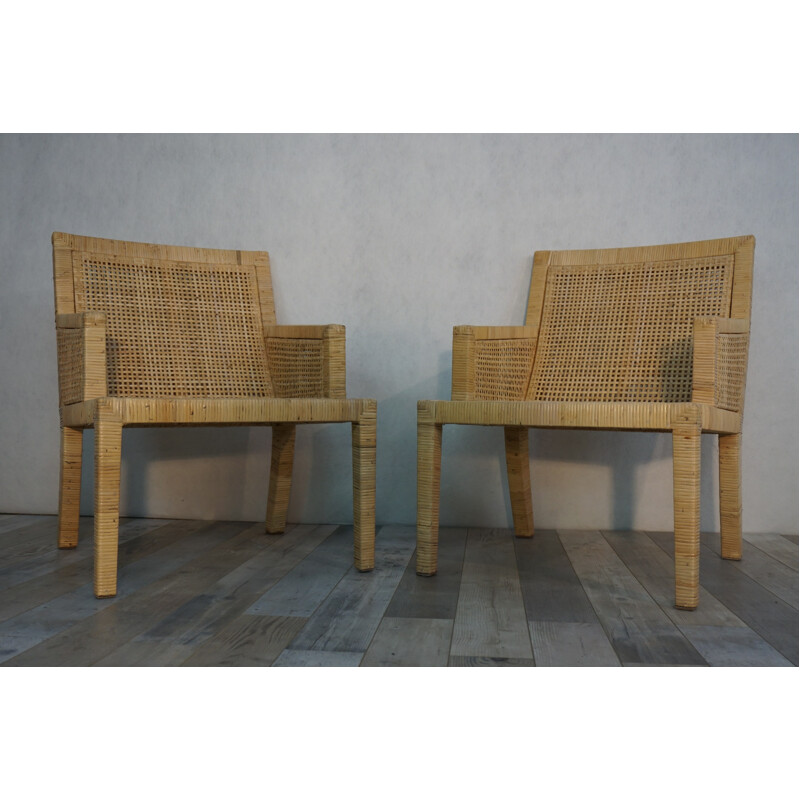 Pair of rattan armchairs by Michel Frank & Adolphe Chanes - 1930s 