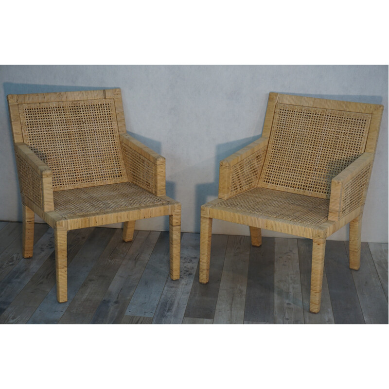 Pair of rattan armchairs by Michel Frank & Adolphe Chanes - 1930s 