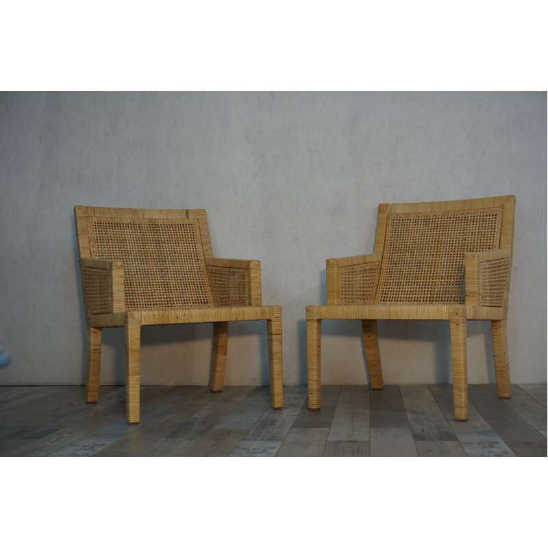 Pair of rattan armchairs by Michel Frank & Adolphe Chanes - 1930s 