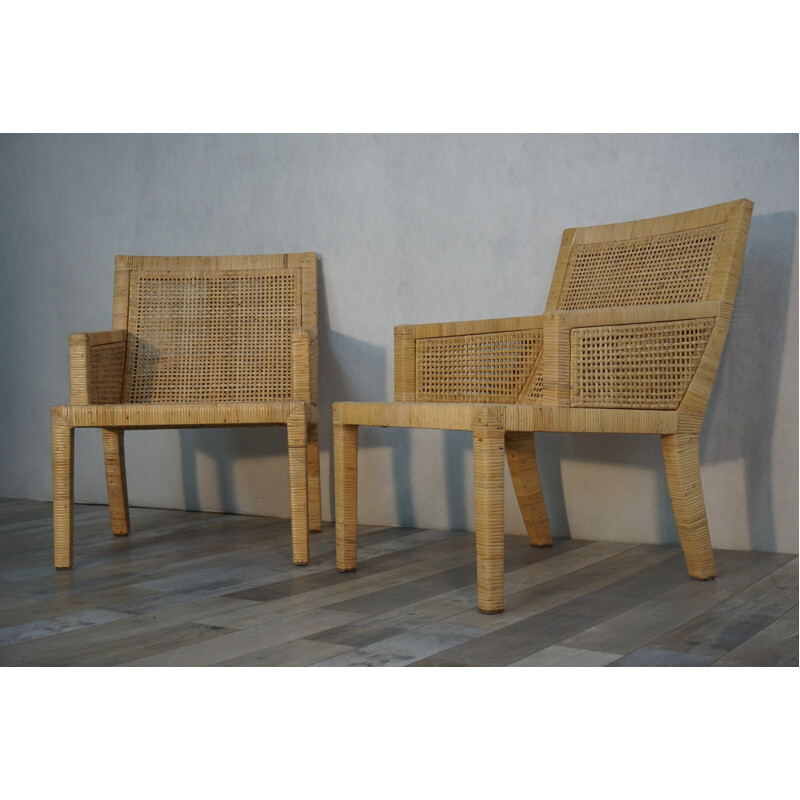 Paire de fauteuils en rotin de Jean Michel Frank et d'Adolphe Chanaux - 1930