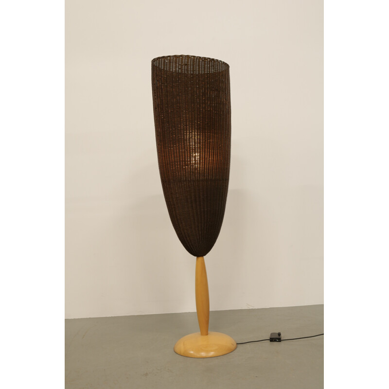 Vintage large wicker floor lamp - 1980s