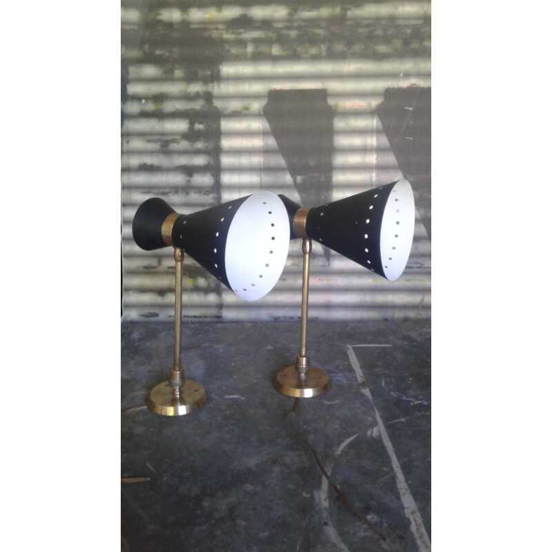 Pair of vintage Diabolo wall lamps in metal - 1950s