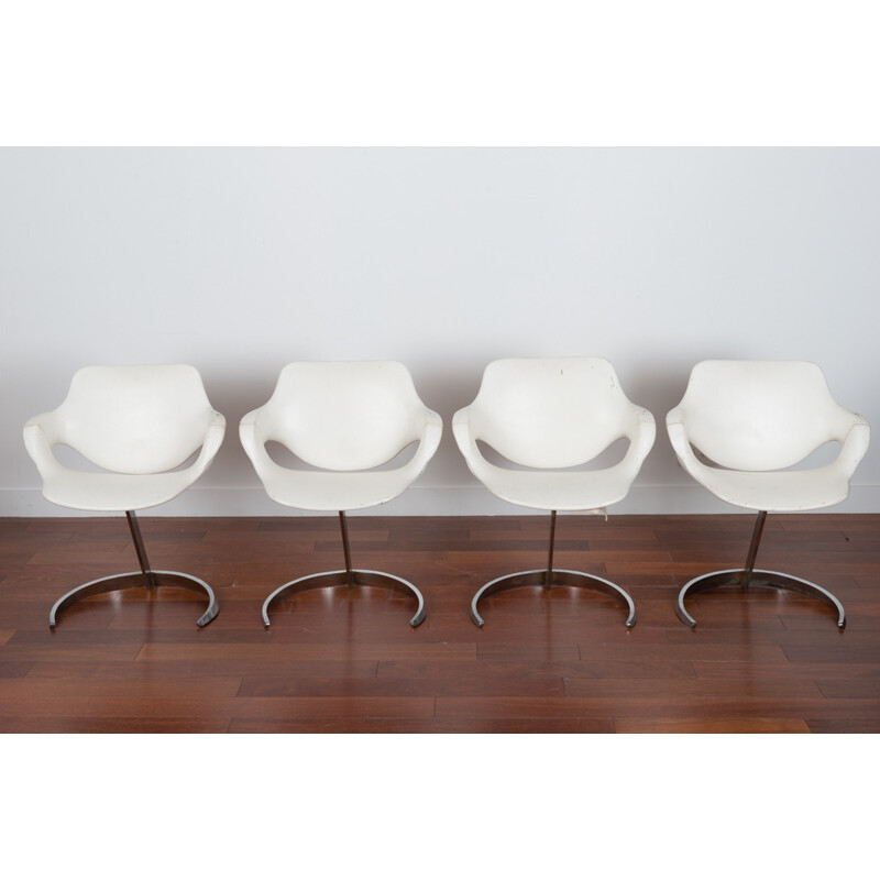 Suite de 4 fauteuils vintage blancs - 1970
