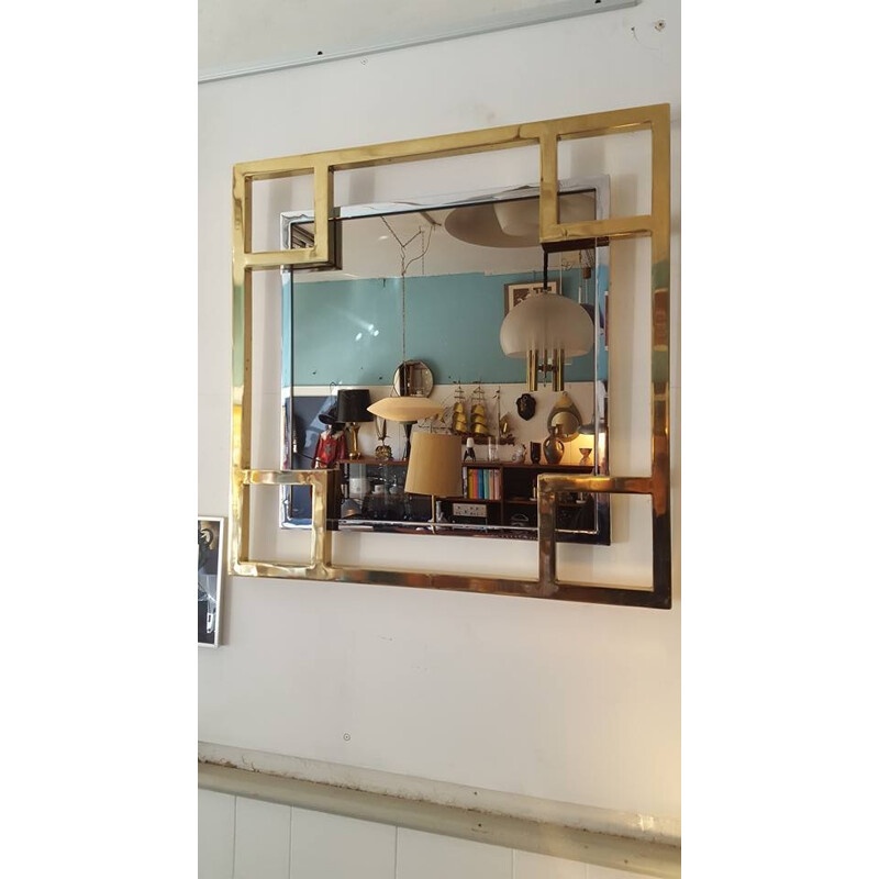 Mirror by Guy Lefevre for Jansen House with details made of chromed metal and brass - 1980s